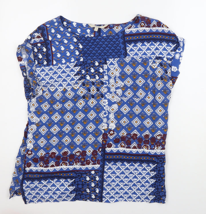 Next Womens Blue Geometric Floral Viscose Tunic Blouse UK 12