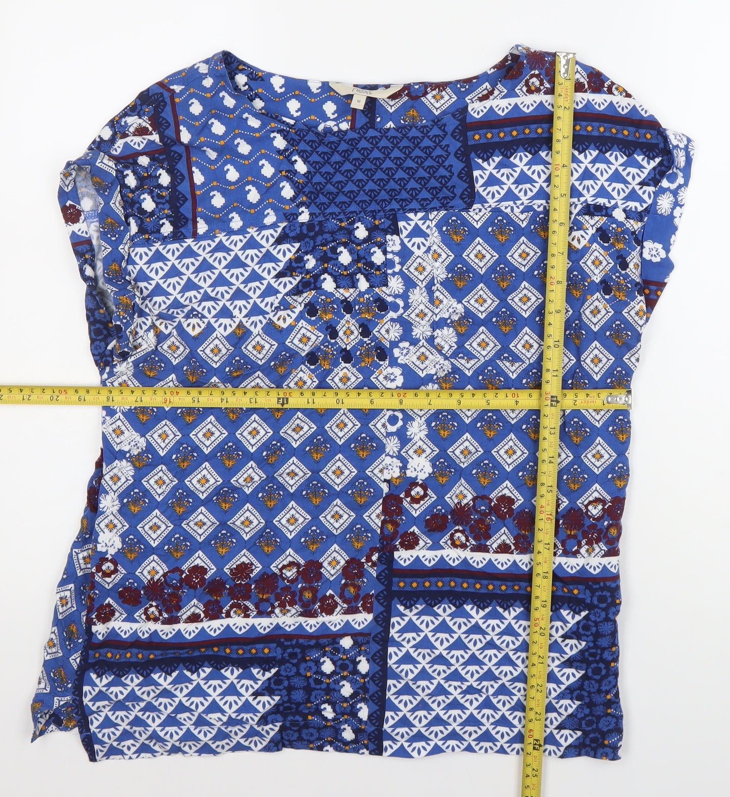 Next Womens Blue Geometric Floral Viscose Tunic Blouse UK 12