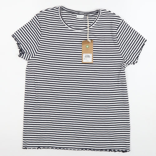 Next Girls Black White Striped T-Shirt 15 Years Crew Neck Short Sleeve
