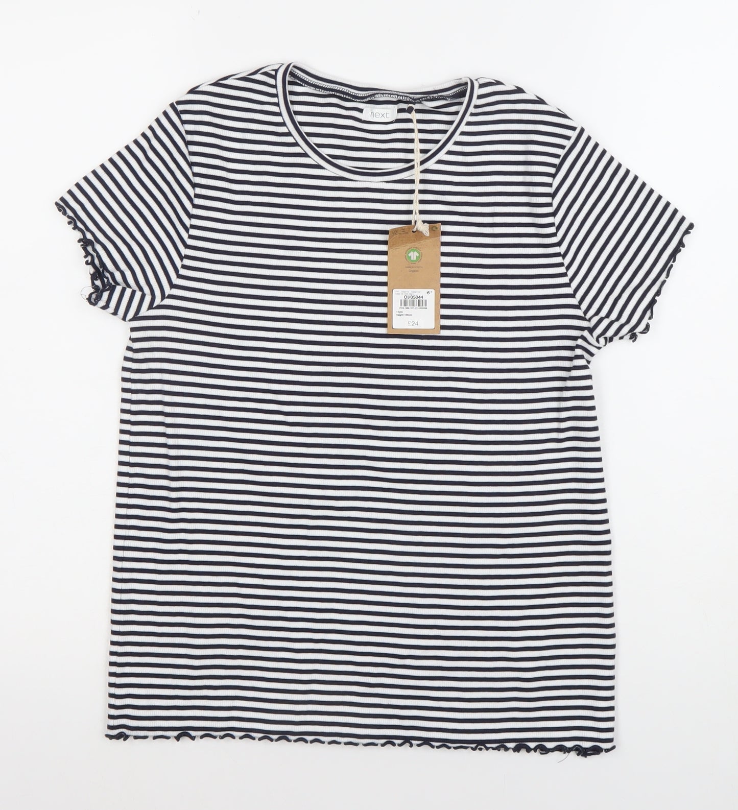 Next Girls Black White Striped T-Shirt 15 Years Crew Neck Short Sleeve