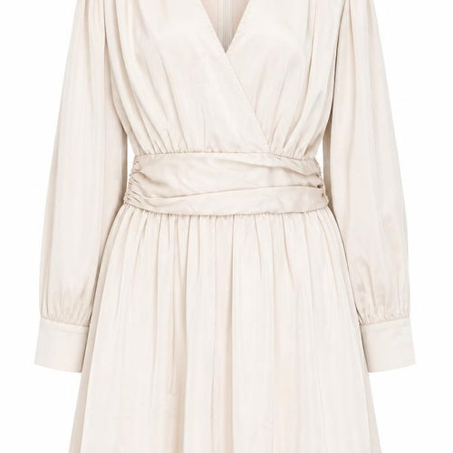 Missguided Plus Beige Wrap Dress UK 22 Women’s Knee Length Pleated V-Neck