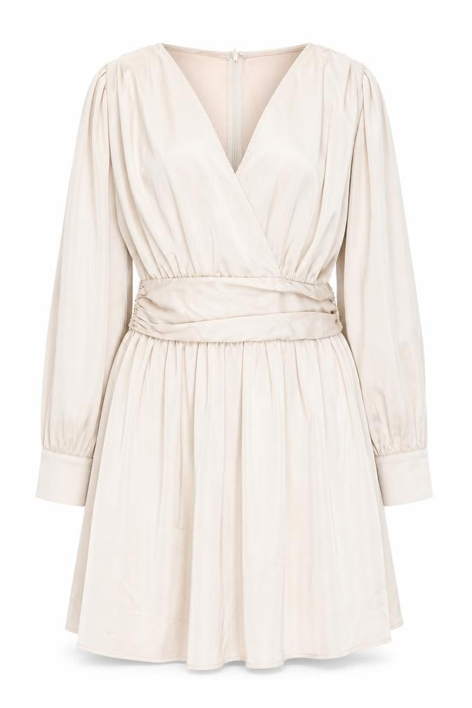 Missguided Plus Beige Wrap Dress UK 22 Women’s Knee Length Pleated V-Neck