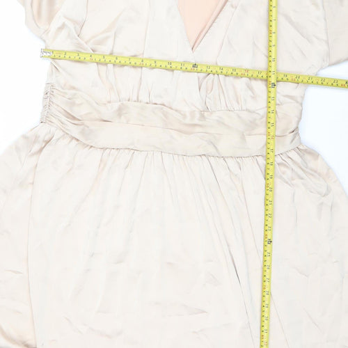 Missguided Plus Beige Wrap Dress UK 22 Women’s Knee Length Pleated V-Neck