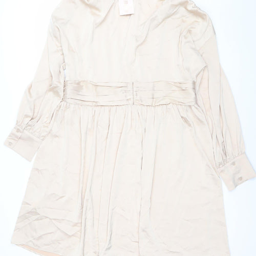 Missguided Plus Beige Wrap Dress UK 22 Women’s Knee Length Pleated V-Neck