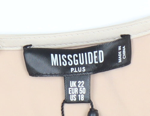 Missguided Plus Beige Wrap Dress UK 22 Women’s Knee Length Pleated V-Neck