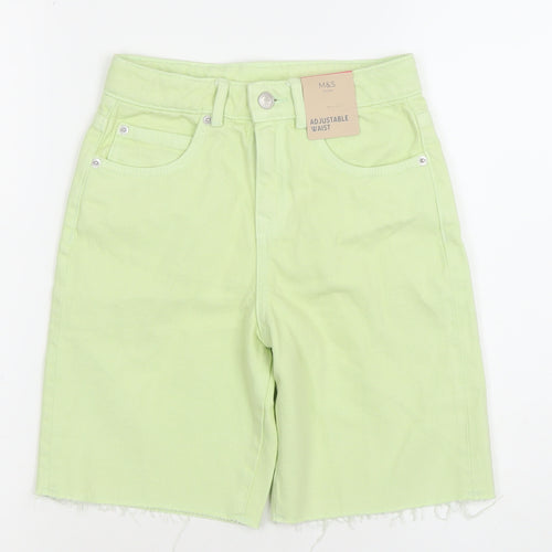 Marks and Spencer Girls Green 8-9Y Cut-Off Adjustable Waist Denim Shorts