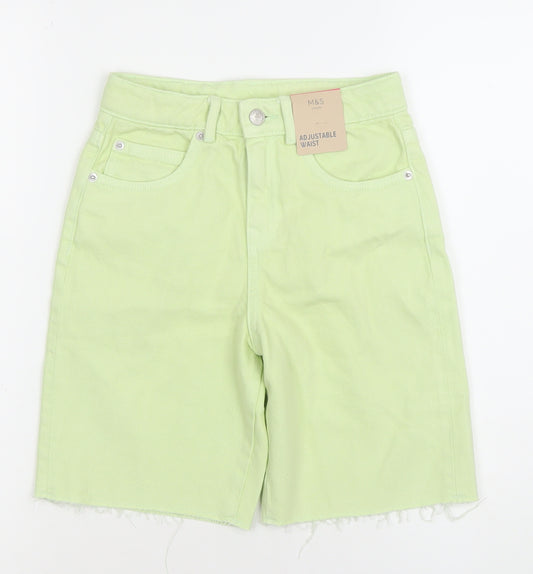 Marks and Spencer Girls Green 8-9Y Cut-Off Adjustable Waist Denim Shorts