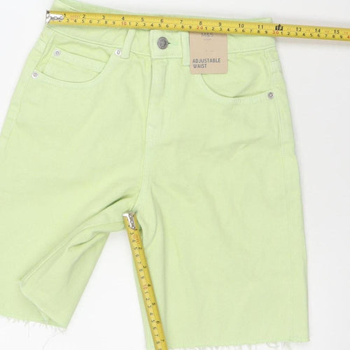 Marks and Spencer Girls Green 8-9Y Cut-Off Adjustable Waist Denim Shorts