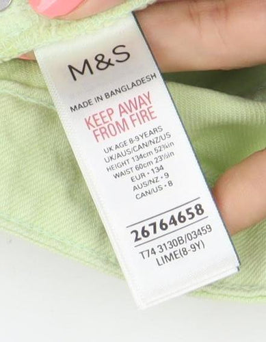 Marks and Spencer Girls Green 8-9Y Cut-Off Adjustable Waist Denim Shorts