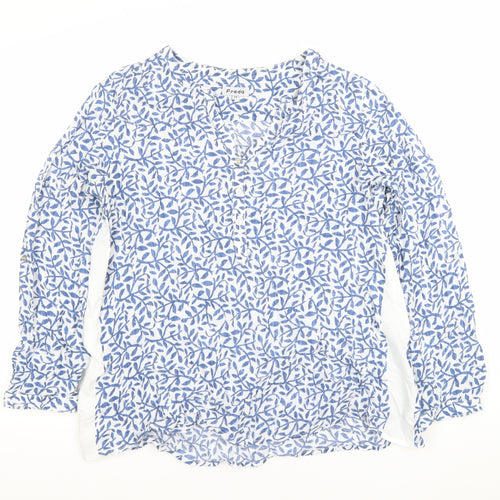 Freda Womens Blue Floral Cotton Long Sleeve Tunic Blouse Size 15