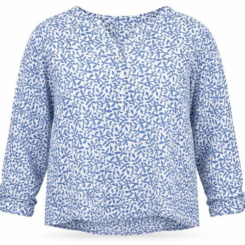 Freda Womens Blue Floral Cotton Long Sleeve Tunic Blouse Size 15