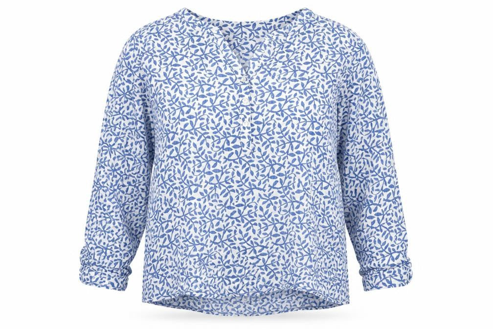 Freda Womens Blue Floral Cotton Long Sleeve Tunic Blouse Size 15