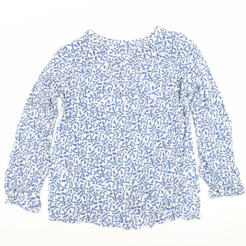 Freda Womens Blue Floral Cotton Long Sleeve Tunic Blouse Size 15