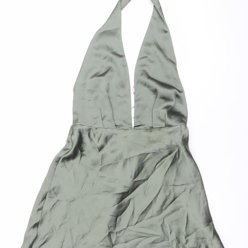 Zara Women Green Satin Halter Slip Dress Size M Party Cocktail