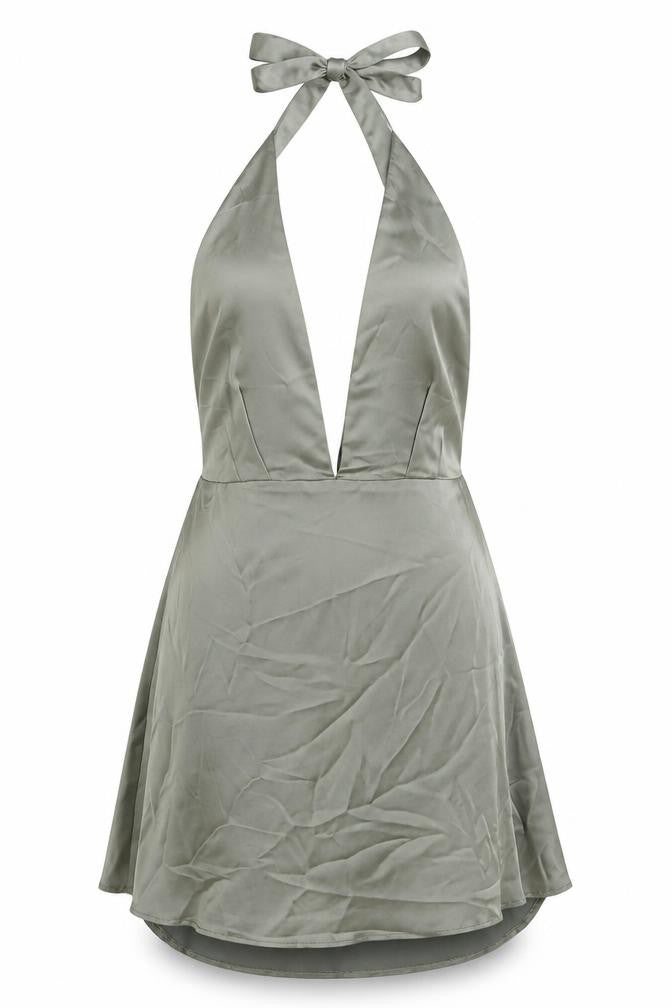 Zara Women Green Satin Halter Slip Dress Size M Party Cocktail