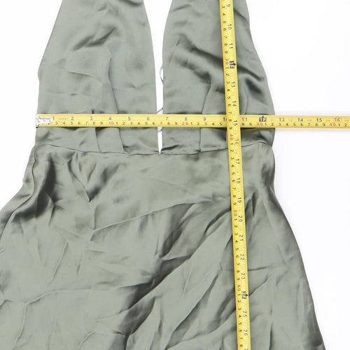 Zara Women Green Satin Halter Slip Dress Size M Party Cocktail