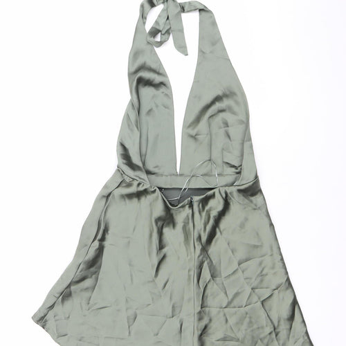 Zara Women Green Satin Halter Slip Dress Size M Party Cocktail