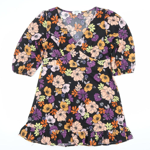 Dorothy Perkins Petite Black Floral Wrap Dress Size 12