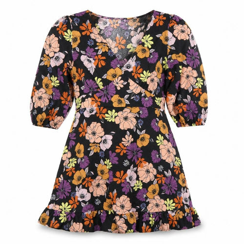 Dorothy Perkins Petite Black Floral Wrap Dress Size 12