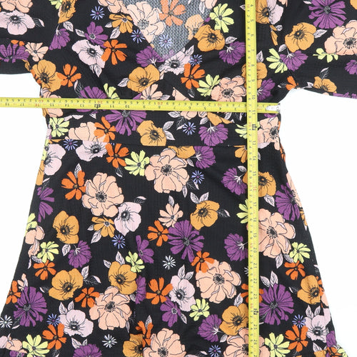 Dorothy Perkins Petite Black Floral Wrap Dress Size 12