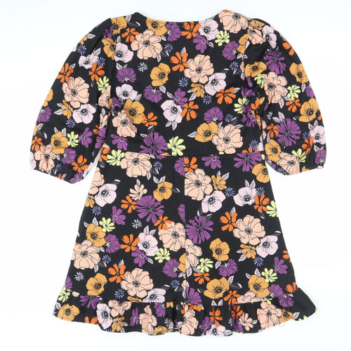 Dorothy Perkins Petite Black Floral Wrap Dress Size 12