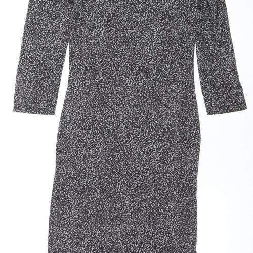 Oasis Women Black Animal Print Bodycon Dress Size S
