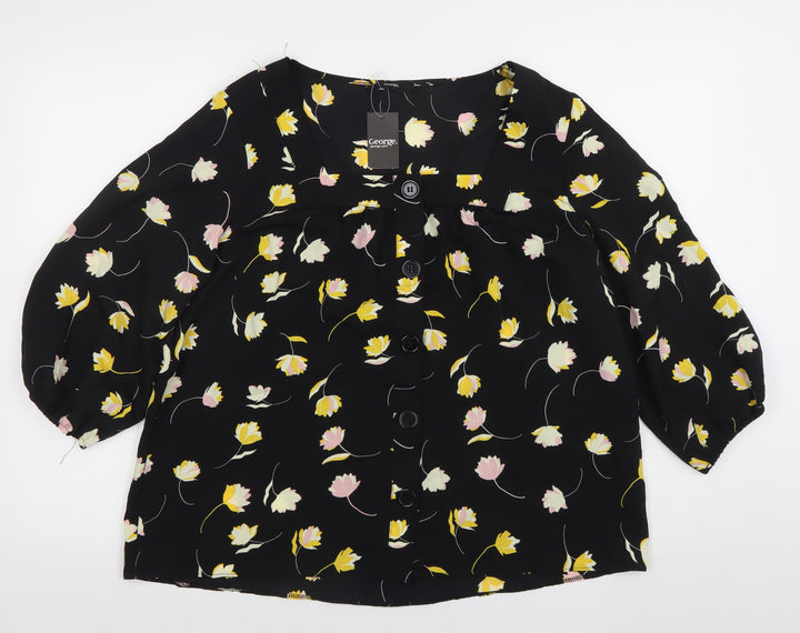 George Women’s Black Floral Blouse Size 16 Puff Sleeve Tunic