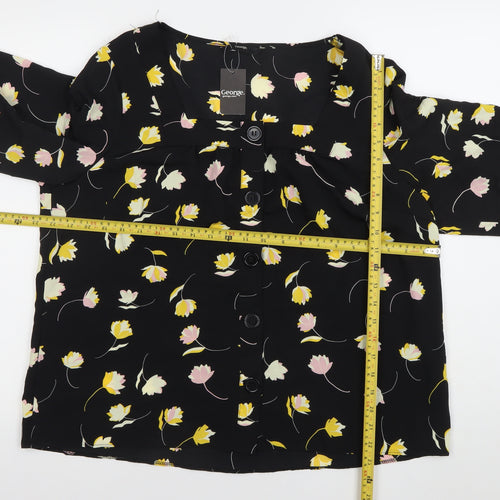 George Women’s Black Floral Blouse Size 16 Puff Sleeve Tunic