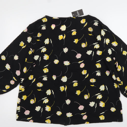 George Women’s Black Floral Blouse Size 16 Puff Sleeve Tunic