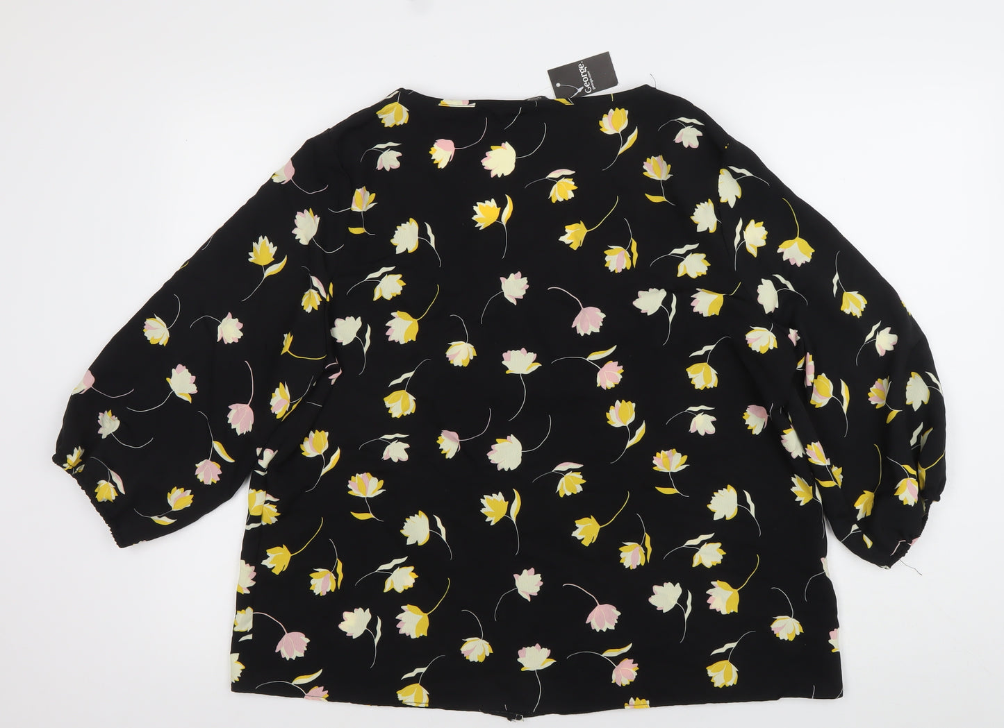 George Women’s Black Floral Blouse Size 16 Puff Sleeve Tunic