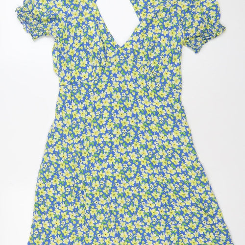 New Look Women's Blue Floral Puff Sleeve Wrap Dress Size 8