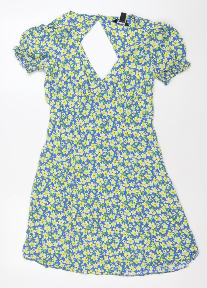 New Look Women's Blue Floral Puff Sleeve Wrap Dress Size 8