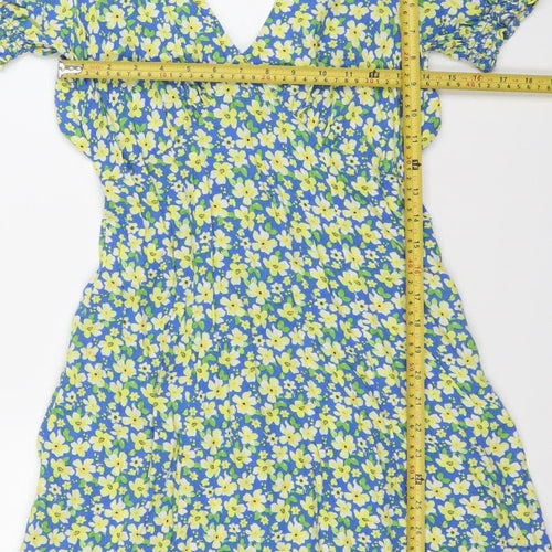 New Look Women's Blue Floral Puff Sleeve Wrap Dress Size 8