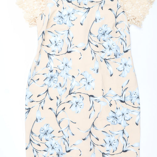 Bonmarche Women’s Beige Blue Floral Lace Knee Length Sheath Dress Size 18