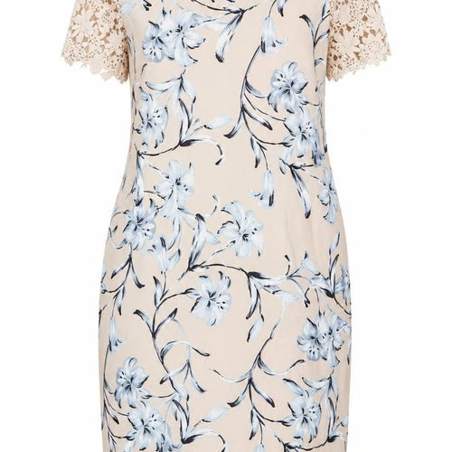 Bonmarche Women’s Beige Blue Floral Lace Knee Length Sheath Dress Size 18