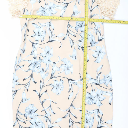Bonmarche Women’s Beige Blue Floral Lace Knee Length Sheath Dress Size 18