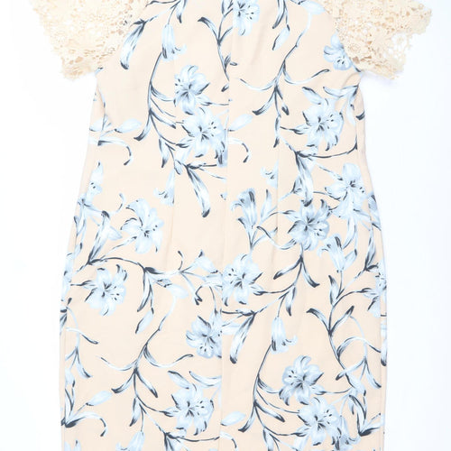Bonmarche Women’s Beige Blue Floral Lace Knee Length Sheath Dress Size 18