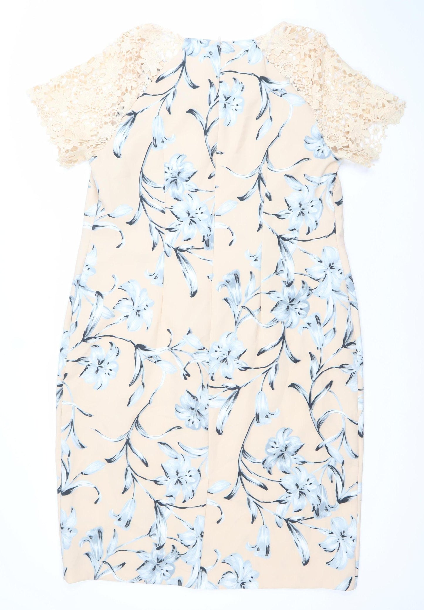 Bonmarche Women’s Beige Blue Floral Lace Knee Length Sheath Dress Size 18