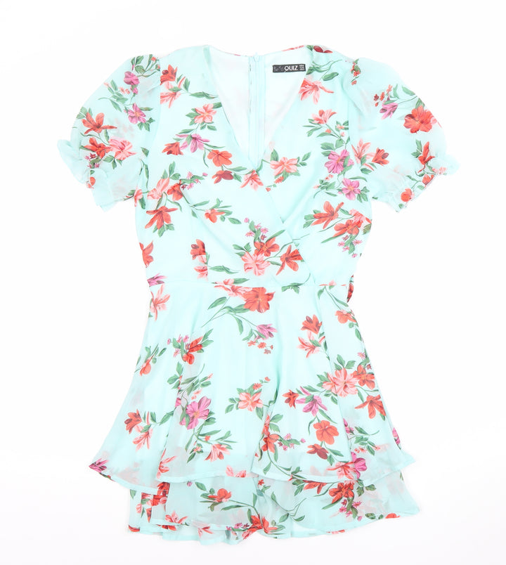 Quiz Women’s Multicoloured Floral V-Neck Puff Sleeve Playsuit Size 6