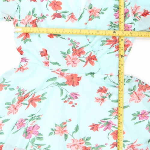 Quiz Women’s Multicoloured Floral V-Neck Puff Sleeve Playsuit Size 6