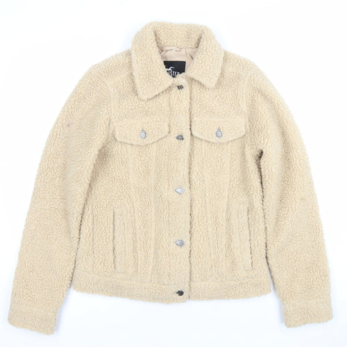 Hollister Womens Beige Fleece Jacket XS Button Casual Winter Coat