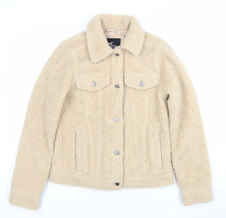 Hollister Womens Beige Fleece Jacket XS Button Casual Winter Coat