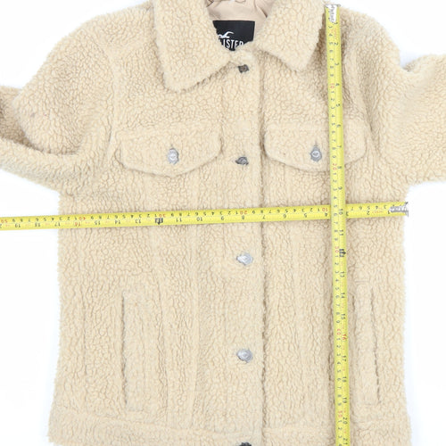 Hollister Womens Beige Fleece Jacket XS Button Casual Winter Coat