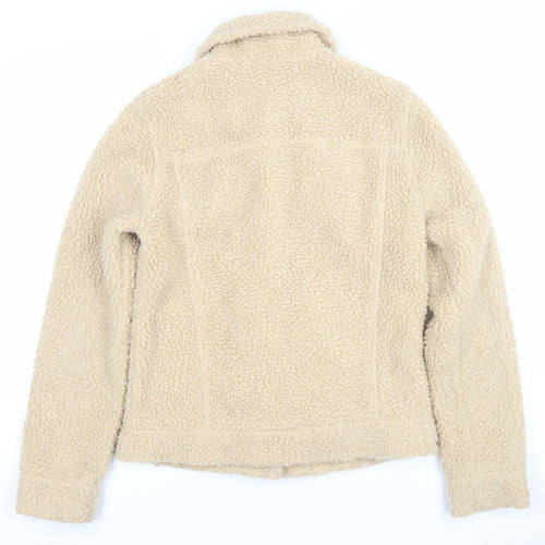 Hollister Womens Beige Fleece Jacket XS Button Casual Winter Coat