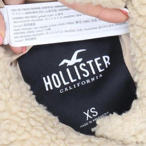 Hollister Womens Beige Fleece Jacket XS Button Casual Winter Coat