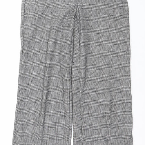 Next Womens Grey Check Dress Pants Trousers Size 6 Regular Wool Blend