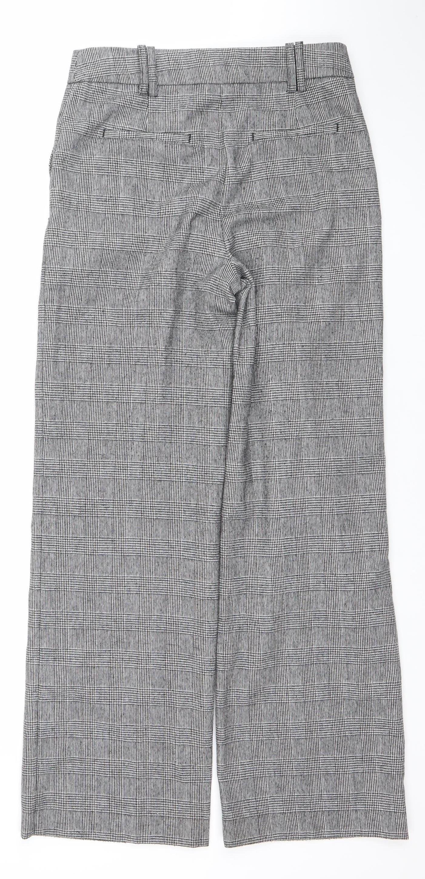 Next Womens Grey Check Dress Pants Trousers Size 6 Regular Wool Blend