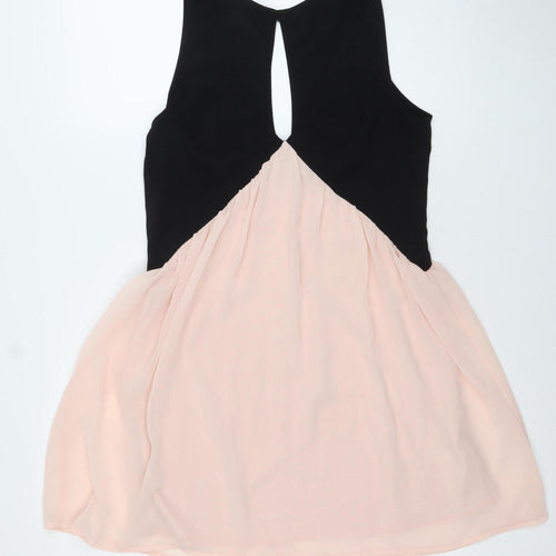 Solemio Women’s Black Pink Fit & Flare Sleeveless Party Dress L