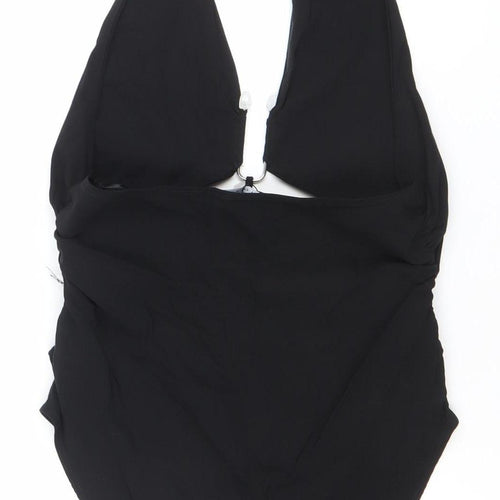 Zara Women Black Halter Bodysuit L Slim Fit Polyester Elastane