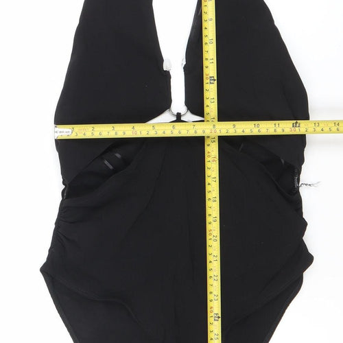 Zara Women Black Halter Bodysuit L Slim Fit Polyester Elastane